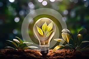 green plant growing in classic light bulb