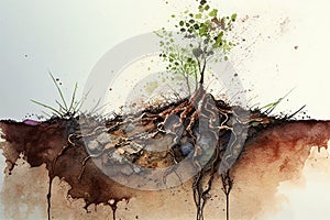 Green plant growing in good soil. Agriculture, organic gardening, planting or ecology concept. Generative illustration