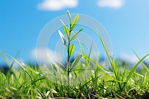a green plant growing in the grass on a sunny day