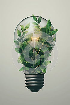 Green plant growing in the light bulb at the white background