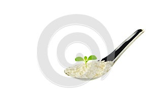 Green plant on spoon with rice