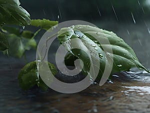 Green plants hit by heavy rain