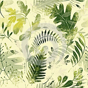 Green plants pattern. Fullsize raster artwork. Nature colours.