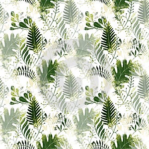 Green plants pattern. Fullsize raster artwork. Nature colours.