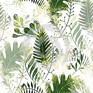 Green plants pattern. Fullsize raster artwork. Nature colours.