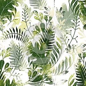 Green plants pattern. Fullsize raster artwork. Nature colours.