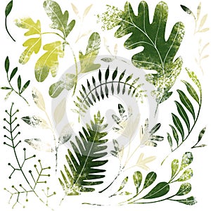 Green plants pattern. Fullsize raster artwork. Nature colours.