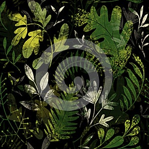 Green plants pattern. Fullsize raster artwork. Nature colours.