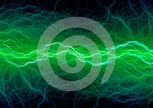 Green plasma lightning, abstract electricity background