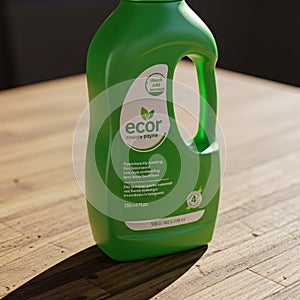 A green plastic bottle with the label 