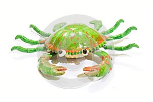 Green Plastic Crab  on White Background