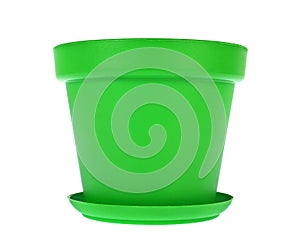 Green plastic flower pots on white background