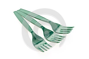 Green plastic forks