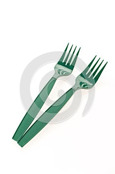 Green plastic forks