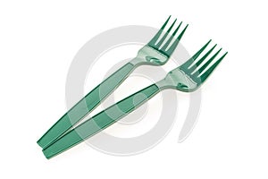 Green plastic forks