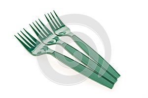 Green plastic forks