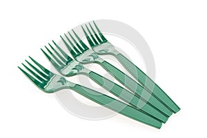 Green plastic forks