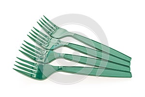 Green plastic forks