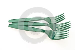 Green plastic forks