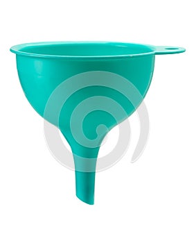 Green plastic funnel isolated
