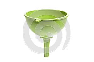 Green plastic funnel isolated on white