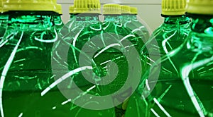 Green plastic one liter soda bottles