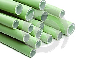 Green plastic pipes