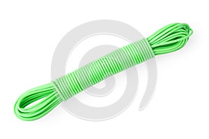 Green plastic rope isolated on white