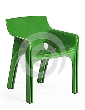 Green plastic stackable garden arm chair