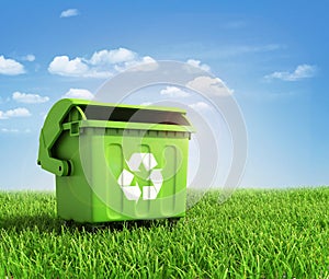 Green plastic trash recycling container