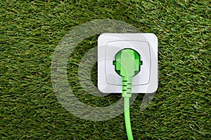 Green plug in outlet on grass