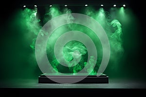 green podium for display product with smokes by Generative AI