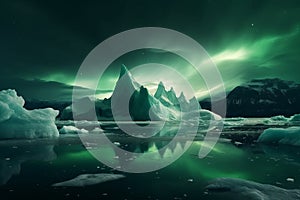 Green polar aurora. Generate Ai