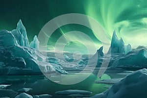 Green polar aurora space. Generate Ai