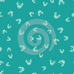 Green Police car and police flasher icon isolated seamless pattern on green background. Emergency flashing siren. Vector