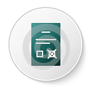 Green Poll document icon isolated on white background. White circle button. Vector
