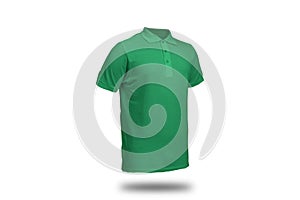 Green polo shirt with ghost model concept floating in plain background