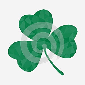 Green polygonal Shamrock leave isolated on white background. Happy patricks flat pictogram concept.