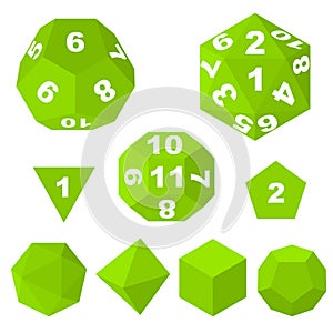 Green Polyhedron Dice with Numbers and Empty. Vector