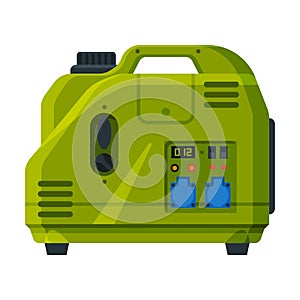 Green Portable Power Generator, Electrical Engine Equipment Vector Illustration