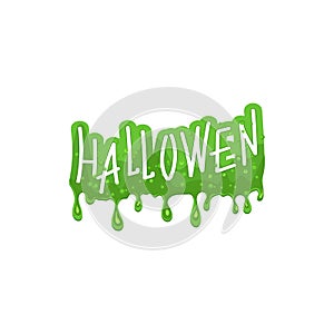 Green potion. Stripes, drops. Halloween text. Vector illustration.