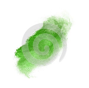 Green powder explosion isolated on white