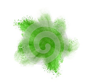 Green powder explosion isolated on white