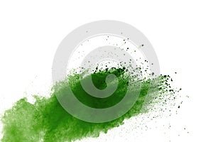 Green powder explosion isolated on white background