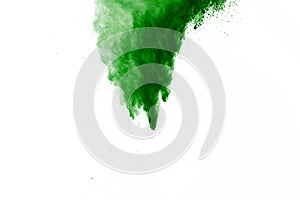 Green powder explosion isolated on white background