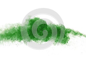 Green powder explosion isolated on white background