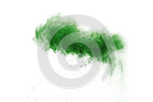 Green powder explosion isolated on white background