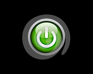 Green Power button on black background