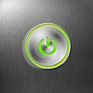 Green power button on front panel of computer photo