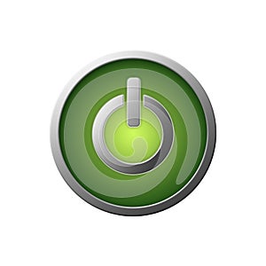 Green power button isolated on white background 3D illustration. Design element.